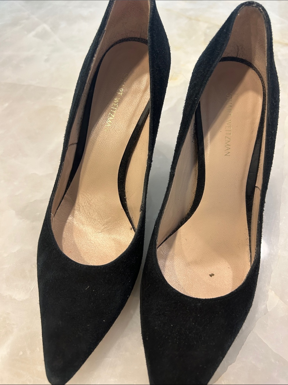 Stuart Weitzman Black Suede Pointed Pumps